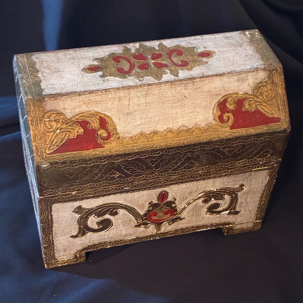 Vintage Italian made Decorative Wooden Box with Red and Gold Accents